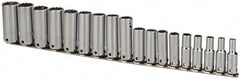 Proto - 18 Piece 3/8" Drive Tethered Deep Socket Set - 12 Points, 6 to 23mm, Metric Measurement Standard - Exact Tooling