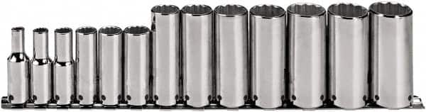 Proto - 13 Piece 3/8" Drive Deep Well Socket Set - 12 Points, 1/4" to 1" Range, Inch Measurement Standard - Exact Tooling