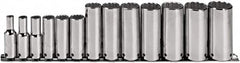 Proto - 13 Piece 3/8" Drive Deep Well Socket Set - 12 Points, 1/4" to 1" Range, Inch Measurement Standard - Exact Tooling