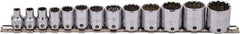 Proto - 13 Piece 3/8" Drive Socket Set - 12 Points, 1/4" to 1" Range, Inch Measurement Standard - Exact Tooling