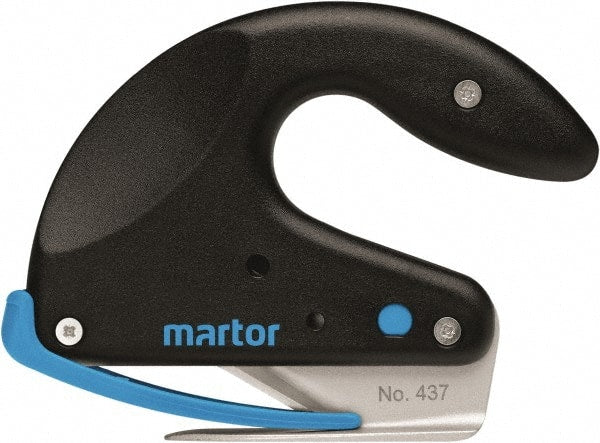 Martor USA - Fixed Safety Cutter - 1-11/16" Carbon Steel Blade, Black & Blue Polycarbonate Handle, 1 Blade Included - Exact Tooling