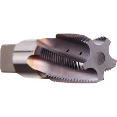 Emuge - 3/4-14 NPTF, 15° Helix, 5 Flutes, Modified Bottoming Chamfer, TiCN Finish, Cobalt, Spiral Flute Pipe Tap - Right Hand Flute, 29/32" Shank Diam, 1.38" Thread Length, 0.679" Square Size, Series KEG - Exact Tooling