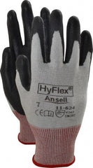 Ansell - Size S (7), ANSI Cut Lvl 2, Abrasion Lvl 5, Polyurethane Coated Cut Resistant Gloves - Palm & Fingers Coated, Dyneema/Lycra Lining, Knit Wrist, White/Black, Paired - Exact Tooling