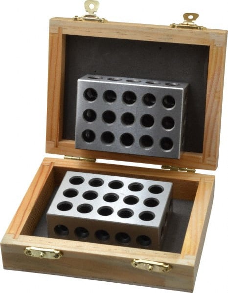 Fowler - 0.0003 Squareness Per Inch, Hardened Steel, 1-2-3 Block with 31 Hole Setup Block - 0.0002 Inch Overall Tolerance, 5/16 - 18 Inch Tapped Hole Size, 58-60 HRC Hardness, Sold As Matched Pair - Exact Tooling