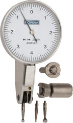 Fowler - 0.008 Inch Range, 0.0001 Inch Dial Graduation, Horizontal Dial Test Indicator - 1-1/2 Inch White Dial, 0-4-0 Dial Reading - Exact Tooling