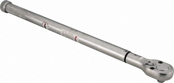 Value Collection - 1/2" Drive Micrometer Type Ratchet Head Torque Wrench - 35 Ft/Lb to 140 Ft/Lb Torque, 21" OAL, 1/2 Ft/Lb Graduation - Exact Tooling