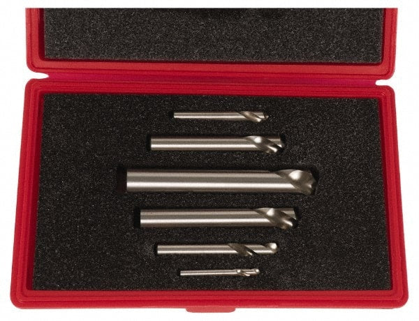 Cleveland - 1/4 to 1 Inch Body Diameter, 1 to 1-3/4 Inch Flute Length, 120° Point Angle, Spotting Drill Set - 4 to 8 Inch Overall Length, Series 2645, Bright Finish, High Speed Steel, Includes Six Spotting and Centering Drills - Exact Tooling