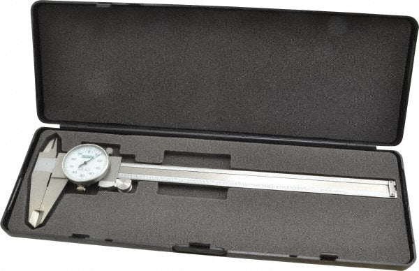 Fowler - 0" to 8" Range, 0.001" Graduation, 0.1" per Revolution, Dial Caliper - White Face, 2" Jaw Length - Exact Tooling