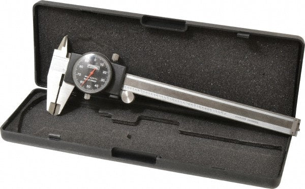 Fowler - 0" to 6" Range, 0.001" Graduation, 0.1" per Revolution, Dial Caliper - Black Face, 1.6" Jaw Length, Accurate to 0.0010" - Exact Tooling