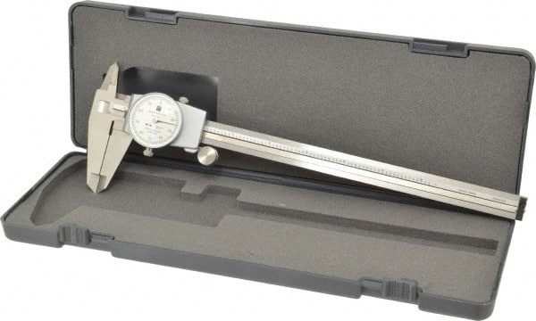TESA Brown & Sharpe - 0" to 8" Range, 0.001" Graduation, 0.1" per Revolution, Dial Caliper - White Face, 1.9" Jaw Length - Exact Tooling