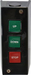 Value Collection - 3 Operator, Pushbutton Control Station - Up-Down-Stop (Legend), Momentary Switch, NO/NC Contact, NEMA 1 - Exact Tooling