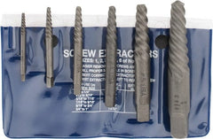 Cleveland - 6 Piece Spiral Flute Screw Extractor Set - Screw Range 3/16 to 1" - Exact Tooling