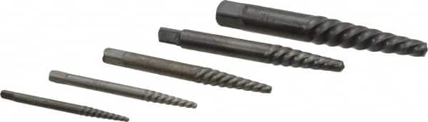 Cleveland - 5 Piece Spiral Flute Screw Extractor Set - Screw Range 3/16 to 3/4" - Exact Tooling