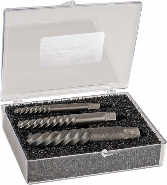 Cleveland - 3 Piece Spiral Flute Screw Extractor Set - Screw Range 25/32 to 1-7/8" - Exact Tooling