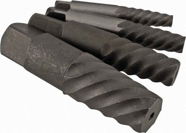 Cleveland - 4 Piece Spiral Flute Screw Extractor Set - Screw Range 15/32 to 1" - Exact Tooling