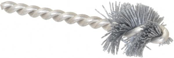 Made in USA - 1" Diam Helical Nylon Tube Brush - 0.022" Filament Diam, 1" Brush Length, 3-1/2" OAL, 1/4" Diam Stainless Steel Shank - Exact Tooling