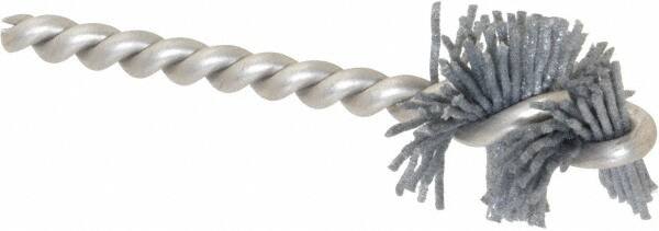 Made in USA - 1" Diam Helical Nylon Tube Brush - 0.04" Filament Diam, 1" Brush Length, 3-1/2" OAL, 1/4" Diam Stainless Steel Shank - Exact Tooling