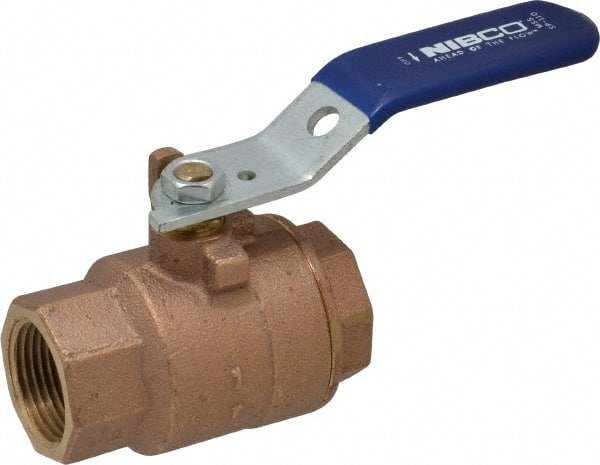 NIBCO - 1" Pipe, Full Port, Bronze Standard Ball Valve - 2 Piece, Inline - One Way Flow, FNPT x FNPT Ends, Lever Handle, 600 WOG, 150 WSP - Exact Tooling
