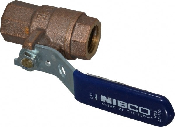 NIBCO - 1/2" Pipe, Full Port, Bronze Standard Ball Valve - 2 Piece, Inline - One Way Flow, FNPT x FNPT Ends, Lever Handle, 600 WOG, 150 WSP - Exact Tooling