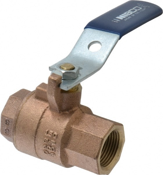 NIBCO - 3/4" Pipe, Full Port, Bronze Standard Ball Valve - 2 Piece, Inline - One Way Flow, FNPT x FNPT Ends, Lever Handle, 600 WOG, 150 WSP - Exact Tooling