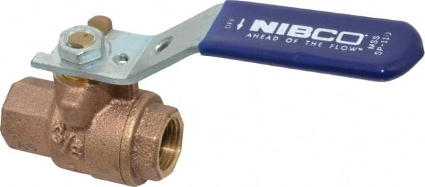 NIBCO - 3/8" Pipe, Full Port, Bronze Standard Ball Valve - 2 Piece, Inline - One Way Flow, FNPT x FNPT Ends, Lever Handle, 600 WOG, 150 WSP - Exact Tooling