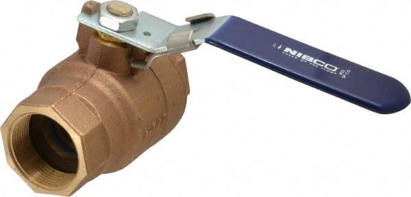 NIBCO - 1-1/2" Pipe, Full Port, Bronze Standard Ball Valve - 2 Piece, Inline - One Way Flow, FNPT x FNPT Ends, Locking Lever Handle, 600 WOG, 150 WSP - Exact Tooling