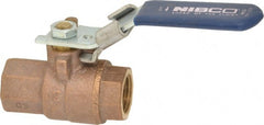 NIBCO - 1/2" Pipe, Full Port, Bronze Standard Ball Valve - 2 Piece, Inline - One Way Flow, FNPT x FNPT Ends, Locking Lever Handle, 600 WOG, 150 WSP - Exact Tooling