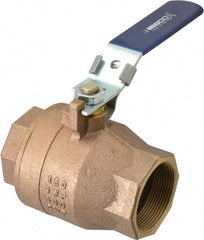 NIBCO - 2" Pipe, Full Port, Bronze Standard Ball Valve - 2 Piece, Inline - One Way Flow, FNPT x FNPT Ends, Locking Lever Handle, 600 WOG, 150 WSP - Exact Tooling