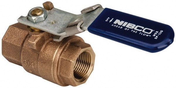 NIBCO - 3/4" Pipe, Full Port, Bronze Standard Ball Valve - 2 Piece, Inline - One Way Flow, FNPT x FNPT Ends, Locking Lever Handle, 600 WOG, 150 WSP - Exact Tooling