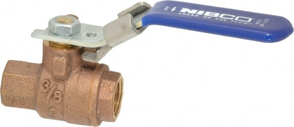 NIBCO - 3/8" Pipe, Full Port, Bronze Standard Ball Valve - 2 Piece, Inline - One Way Flow, FNPT x FNPT Ends, Locking Lever Handle, 600 WOG, 150 WSP - Exact Tooling