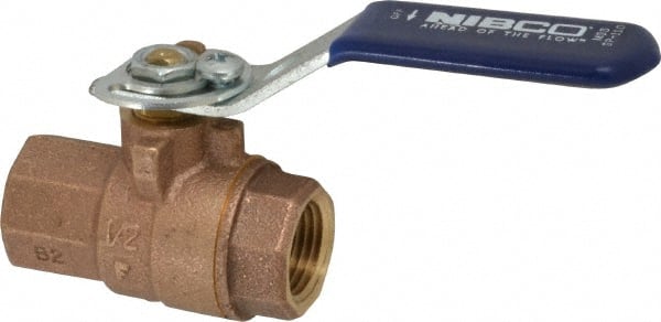 NIBCO - 1/2" Pipe, Full Port, Bronze Standard Ball Valve - 2 Piece, Inline - One Way Flow, FNPT x FNPT Ends, Lever with Memory Stop Handle, 600 WOG, 150 WSP - Exact Tooling
