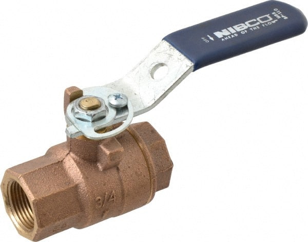 NIBCO - 3/4" Pipe, Full Port, Bronze Standard Ball Valve - 2 Piece, Inline - One Way Flow, FNPT x FNPT Ends, Lever with Memory Stop Handle, 600 WOG, 150 WSP - Exact Tooling