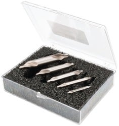 Cleveland - 5 Piece, #1 to 5, 0.125 to 0.438" Body Diam, 0.047 to 0.188" Point Diam, Plain Edge, High Speed Steel Combo Drill & Countersink Set - 60° Incl Angle, 0.047 to 0.188" Point Length, 31.75 to 69.85mm OAL, Double End, 998 Series Compatibility - Exact Tooling
