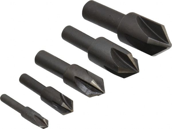 Cleveland - 5 Piece, 1/4 to 3/4" Head Diam, 82° Included Angle, Single End Countersink Set - Exact Tooling