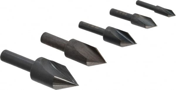Cleveland - 5 Piece, 1/4 to 3/4" Head Diam, 60° Included Angle, Single End Countersink Set - Exact Tooling
