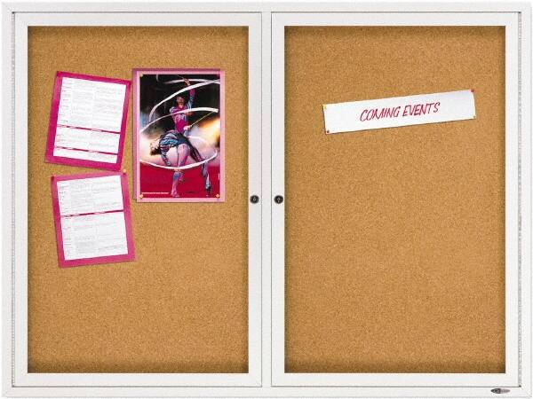Quartet - 48" Wide x 36" High Enclosed Cork Bulletin Board - Natural Cork over Fiberboard, Aluminum Frame - Exact Tooling