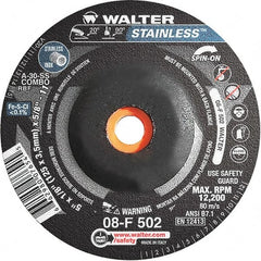 WALTER Surface Technologies - 30 Grit, 5" Wheel Diam, 1/8" Wheel Thickness, Type 27 Depressed Center Wheel - Aluminum Oxide, Resinoid Bond, 12,200 Max RPM - Exact Tooling