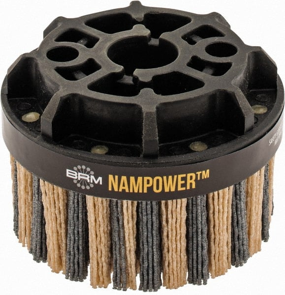Brush Research Mfg. - 4" 80 Grit Ceramic/Silicon Carbide Tapered Disc Brush - Coarse Grade, CNC Adapter Connector, 0.71" Trim Length, 7/8" Arbor Hole - Exact Tooling
