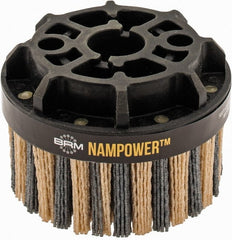 Brush Research Mfg. - 4" 80 Grit Ceramic/Silicon Carbide Tapered Disc Brush - Coarse Grade, CNC Adapter Connector, 0.71" Trim Length, 7/8" Arbor Hole - Exact Tooling