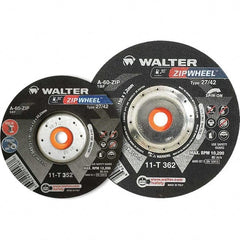 WALTER Surface Technologies - 60 Grit, 5" Wheel Diam, 3/64" Wheel Thickness, Type 27 Depressed Center Wheel - Resinoid Bond, 12,200 Max RPM - Exact Tooling