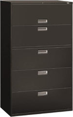 Hon - 42" Wide x 67" High x 19-1/4" Deep, 5 Drawer Roll-Out, Roll-Out Posting - Steel, Charcoal - Exact Tooling