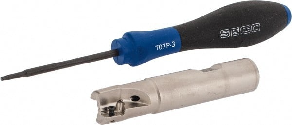 Seco - 5/8" Cut Diam, 0.354" Max Depth of Cut, 5/8" Shank Diam, 3.252" OAL, Indexable Square Shoulder End Mill - XO.X 10T3.. Inserts, Weldon Shank, 90° Lead Angle, Through Coolant, Series Turbo 10 - Exact Tooling