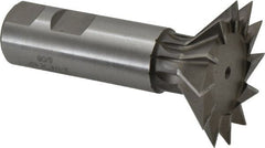 Made in USA - 2-1/4" Diam x 11/16" Width of Cut, 45° Included Angle, Cobalt Dovetail Cutter - 1" Shank Diam, 3-1/16" Shank Length, 3-3/4" Overall Length, Weldon Flat, Uncoated - Exact Tooling