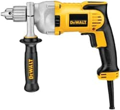 DeWALT - 1/2" Keyed Chuck, 1,200 RPM, Pistol Grip Handle Electric Drill - 10.5 Amps, 115 Volts, Reversible, Includes 360° Locking Side Handle with Soft Grip & Chuck Key with Holder - Exact Tooling