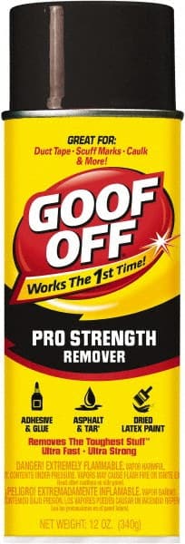 Goof Off - Adhesive, Graffiti & Rust Removers Type: Adhesive Remover Removes/Dissolves: Caulk Residue; Chewing Gum; Crayon; Glue; Marker; Paint; Pen; Scuff Marks; Tar; Stickers; Tree Sap - Exact Tooling