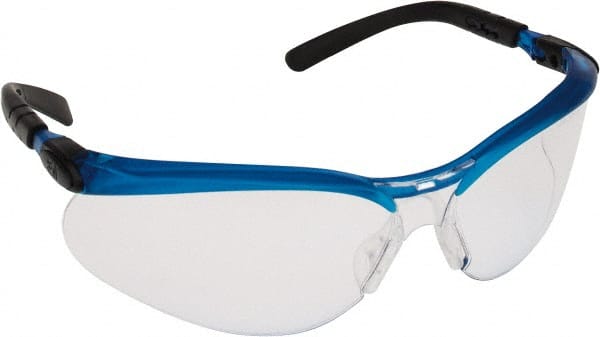 3M - Clear Lenses, Framed Safety Glasses - Anti-Fog, Scratch Resistant, Blue Polycarbonate Frame, Adjustable Temples, Size Universal, Wrap Around - Exact Tooling