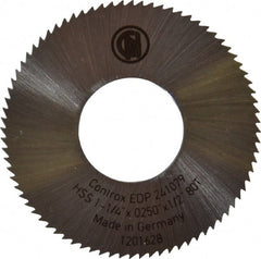 Controx - 1-1/4" Diam x 0.025" Blade Thickness x 1/2" Arbor Hole Diam, 80 Tooth Slitting & Slotting Saw - Arbor Connection, Right Hand, Uncoated, M2 High Speed Steel, Concave Ground - Exact Tooling