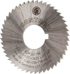 Controx - 1-1/2" Diam x 1/16" Blade Thickness x 1/2" Arbor Hole Diam, 48 Tooth Slitting and Slotting Saw - Arbor Connection, Right Hand, Uncoated, Cobalt, Concave Ground, Contains Keyway - Exact Tooling