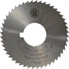 Controx - 1-1/2" Diam x 0.0781" Blade Thickness x 1/2" Arbor Hole Diam, 48 Tooth Slitting and Slotting Saw - Arbor Connection, Right Hand, Uncoated, Cobalt, Concave Ground, Contains Keyway - Exact Tooling
