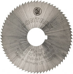 Controx - 2-1/2" Diam x 0.0781" Blade Thickness x 5/8" Arbor Hole Diam, 72 Tooth Slitting and Slotting Saw - Arbor Connection, Right Hand, Uncoated, Cobalt, Concave Ground, Contains Keyway - Exact Tooling